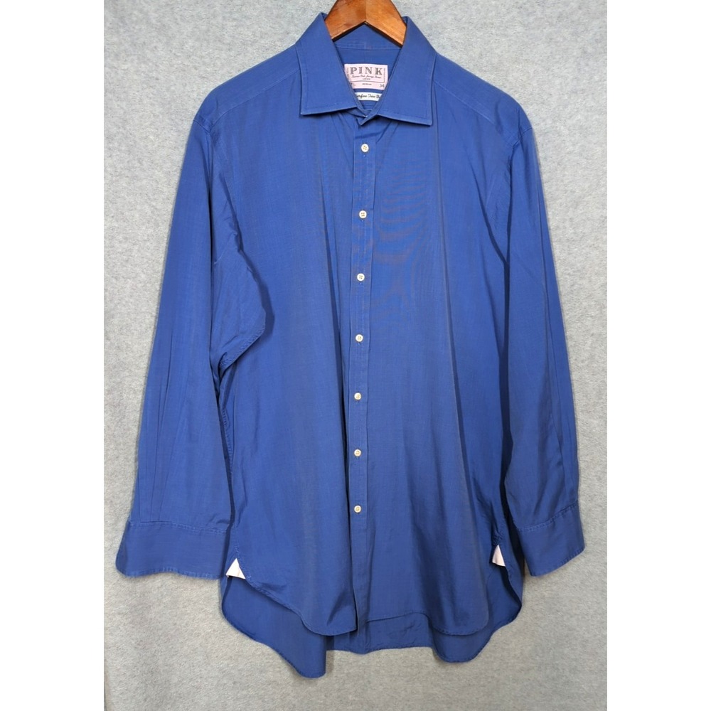 Thomas Pink Superfine Two-Fold Solid Blue Spread Collar Shirt 17.5 x 34 Ireland
